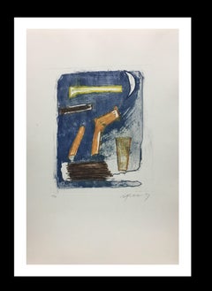 Rafols Casamada 14  Kleine  Blau  Original-Lithographie-Abstrakte  Malerei