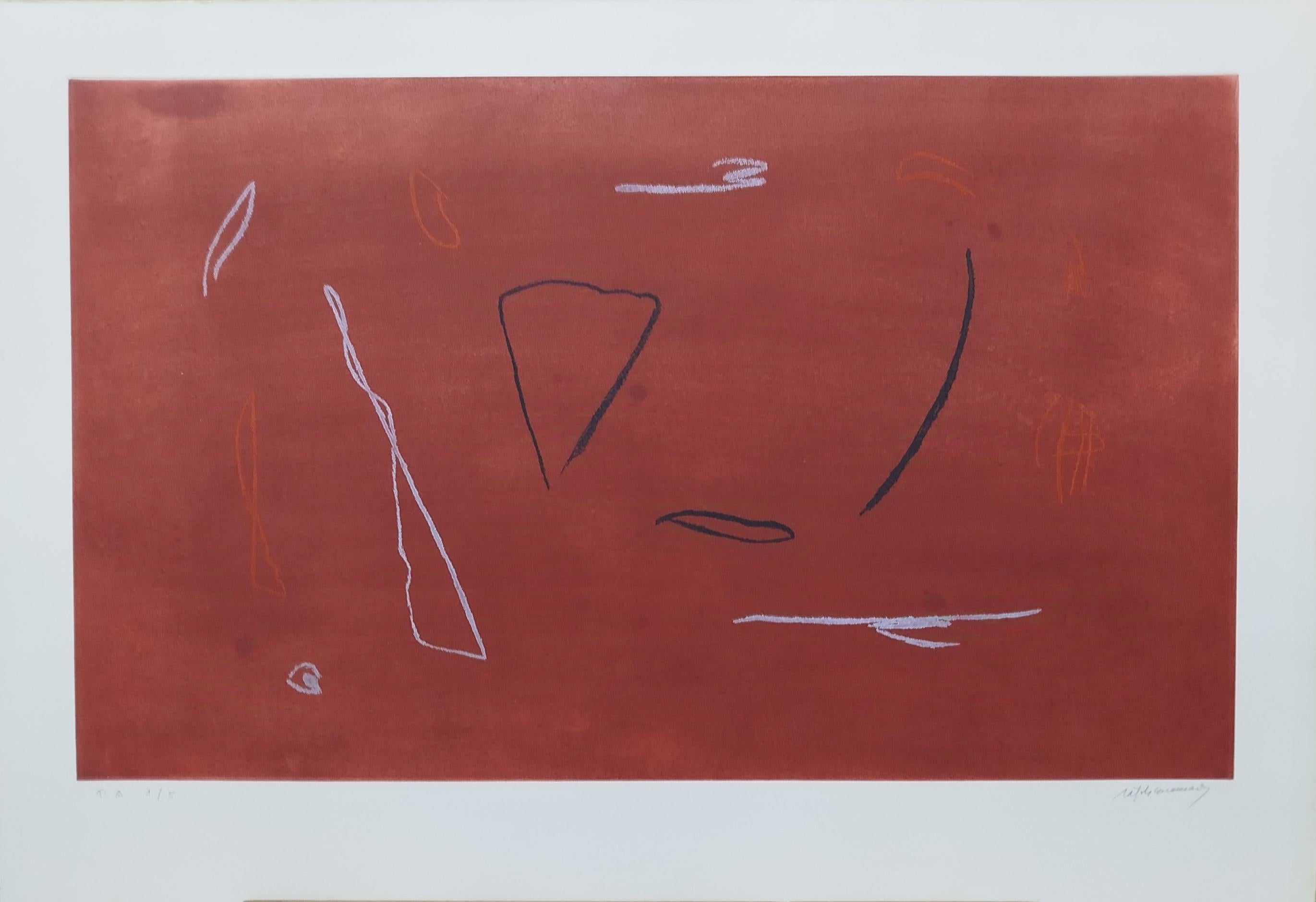 Rojo- pintura original litografía abstracta edición limitada
Obra gráfica original de CASAMADA.
 edición P.A. 1/5
Firmado y numerado a lápiz.
enmarcado

RÀFOLS CASAMADA, Albert (Barcelona, 1923-2009). 
Pintor y artista gráfico, Ràfols Casamada goza