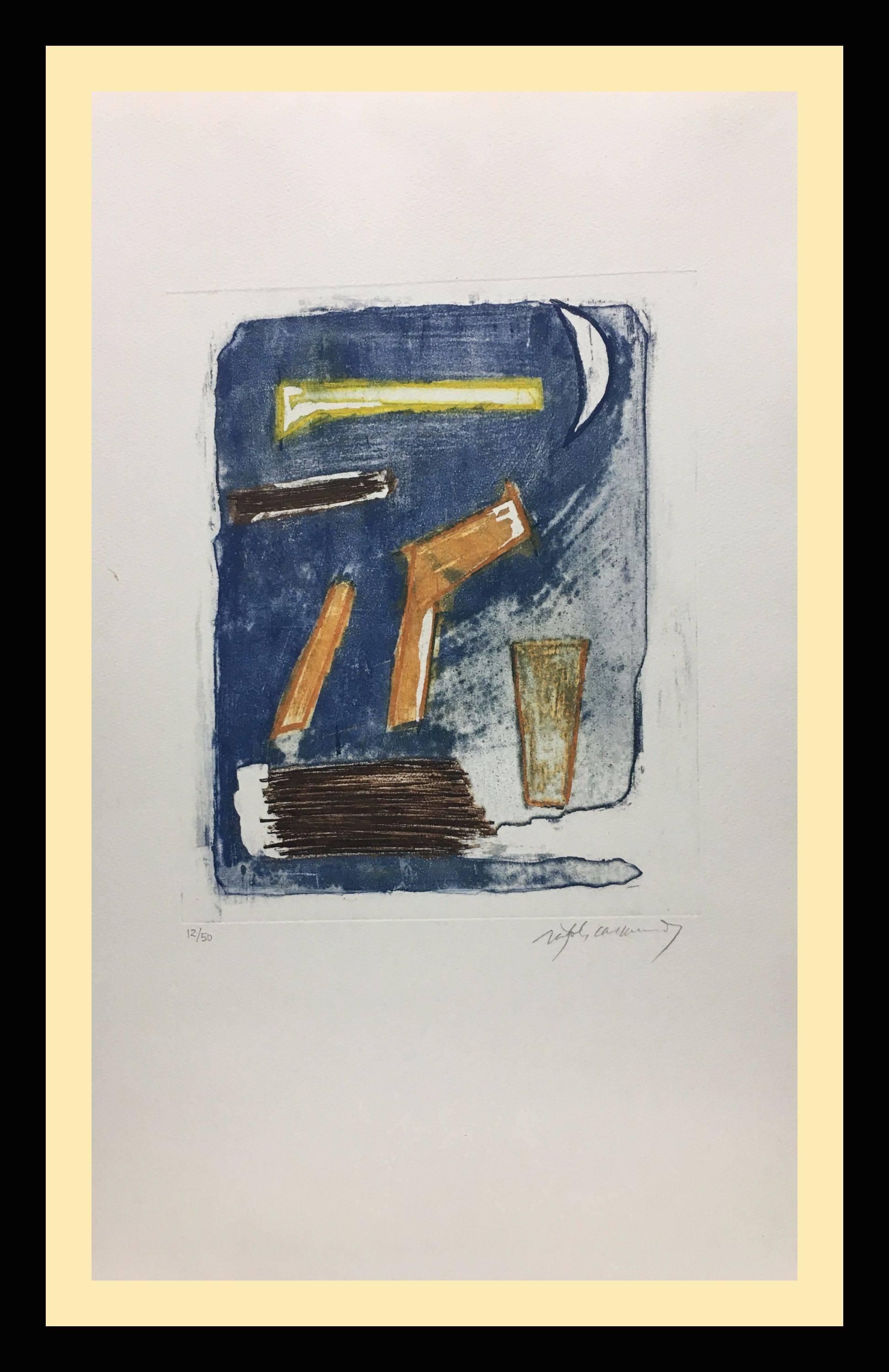 Rafols Casamada  Piccolo  Blu  estratto originale della litografia  pittura - Print di Albert Rafols Casamada