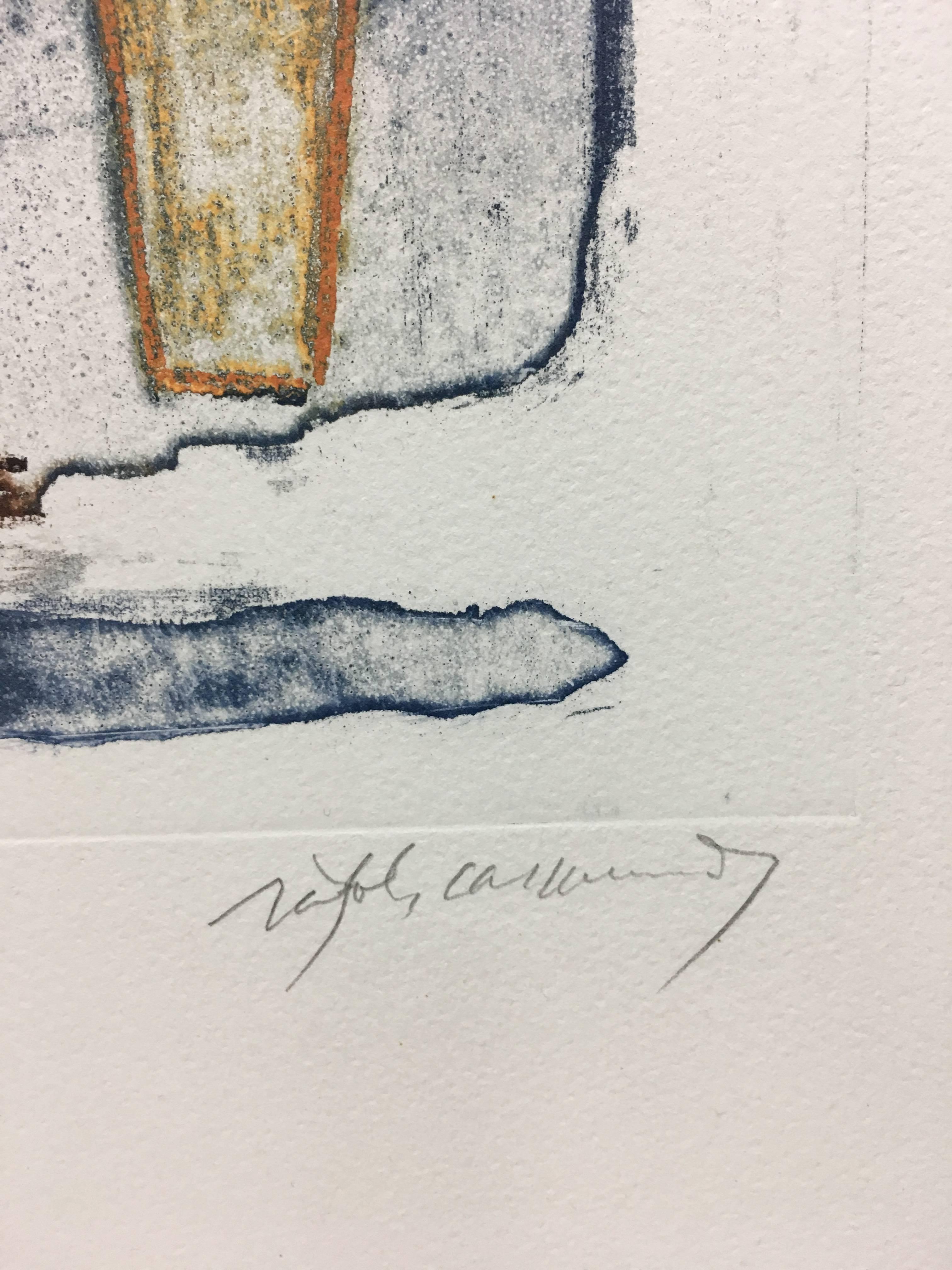 Rafols Casamada  Little  Blue  original litograph abstract  painting - Abstract Print by Albert Rafols Casamada