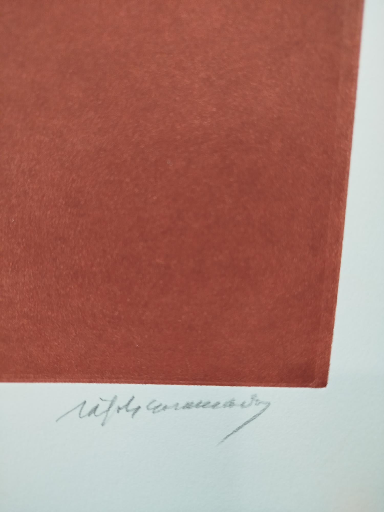 Rafols Casamada  rouge  Lithographie abstraite d'origine  peinture - Abstrait Print par Albert Rafols Casamada