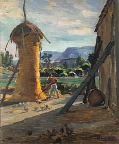 Vintage Landscape of Tona Spain original oil painting