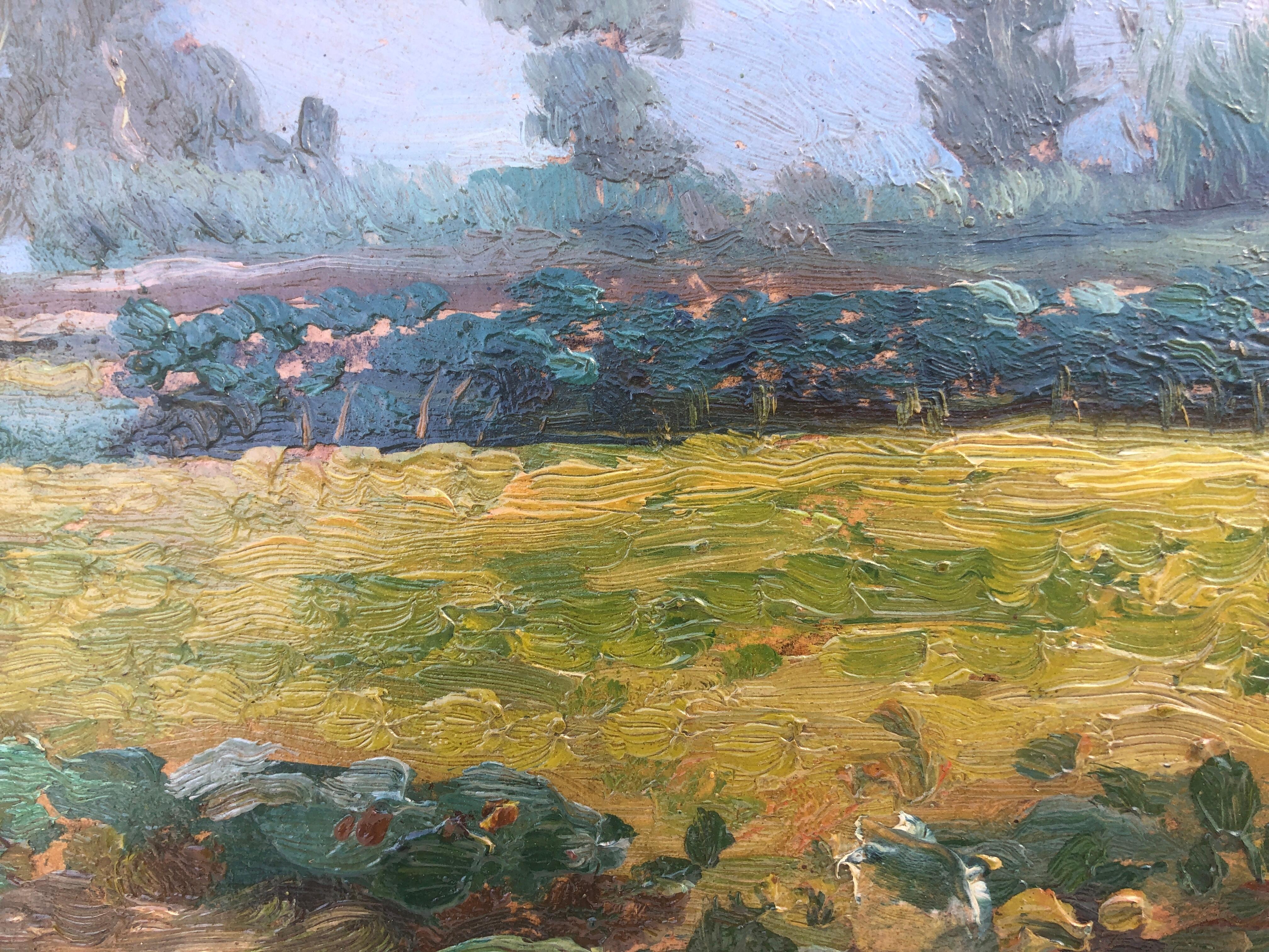 Spanish landscape Spain original oil on cardboard painting For Sale 1
