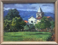 Spanish landscape with church Spain original oil on board painting
