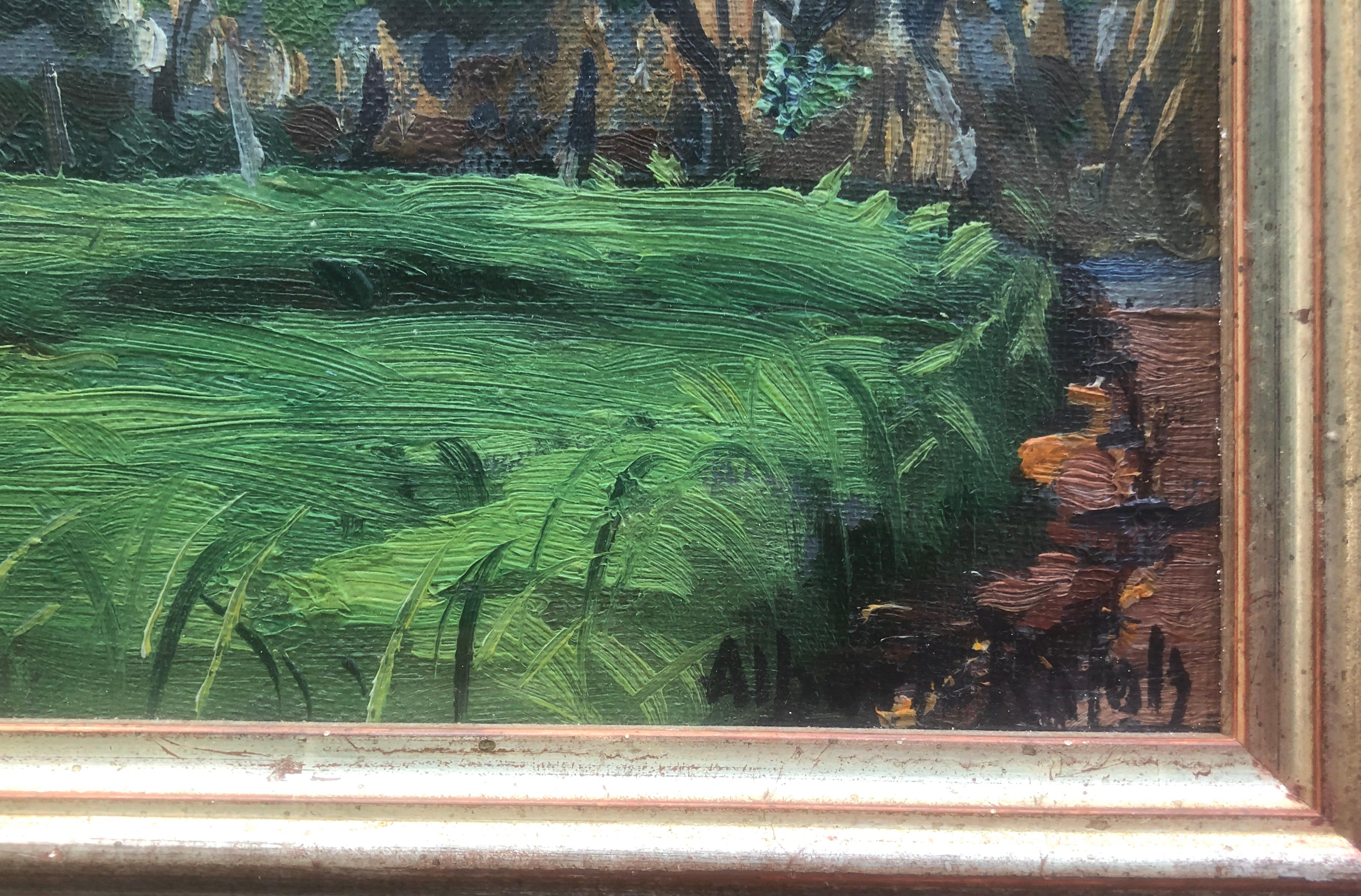 Paesaggio spagnolo con chiesa Spagna dipinto originale olio su tavola - Painting Impressionismo di Albert Rafols Culleres