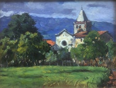 Spanish landscape with church Spain original oil on board painting
