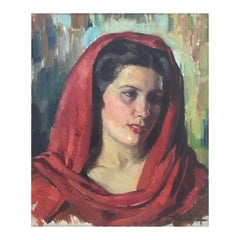Donna con foulard dipinto originale ad olio su tela