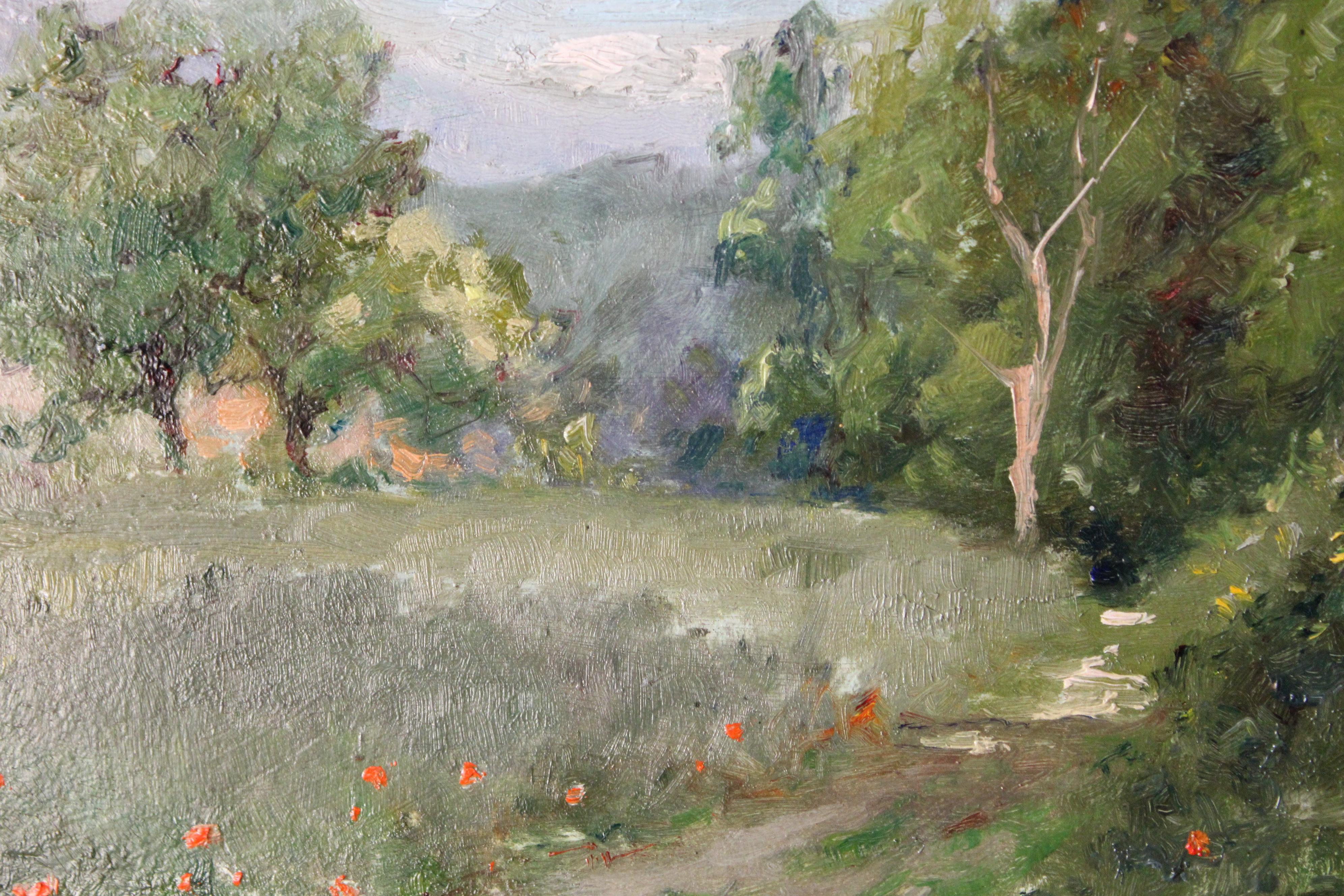 Antique Landscape oil painting, French fine art by Albert Regagnon, Barbizon - French School Painting by Albert Regagnon 