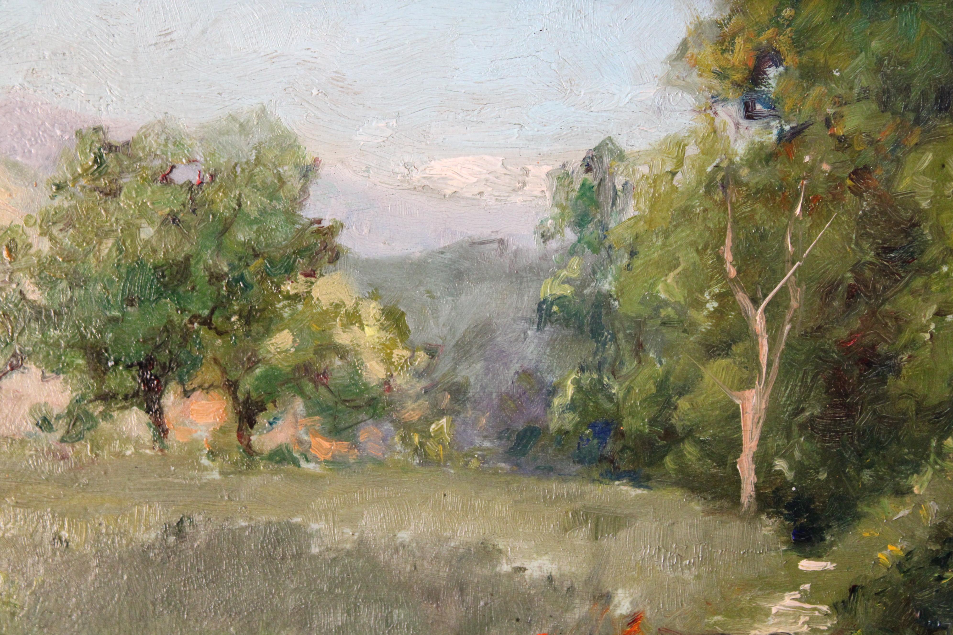 Antique Landscape oil painting, French fine art by Albert Regagnon, Barbizon 3