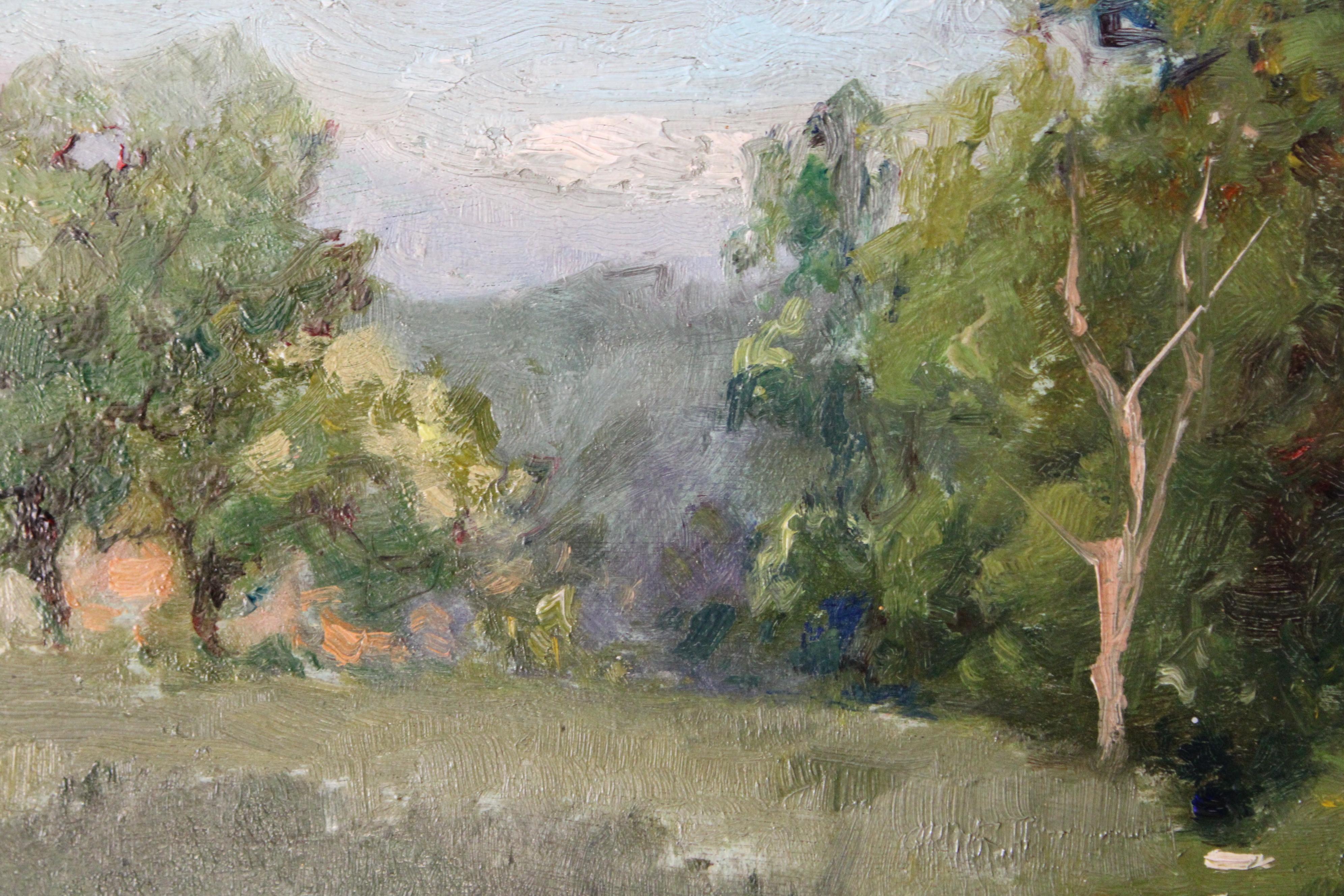 Antique Landscape oil painting, French fine art by Albert Regagnon, Barbizon 4
