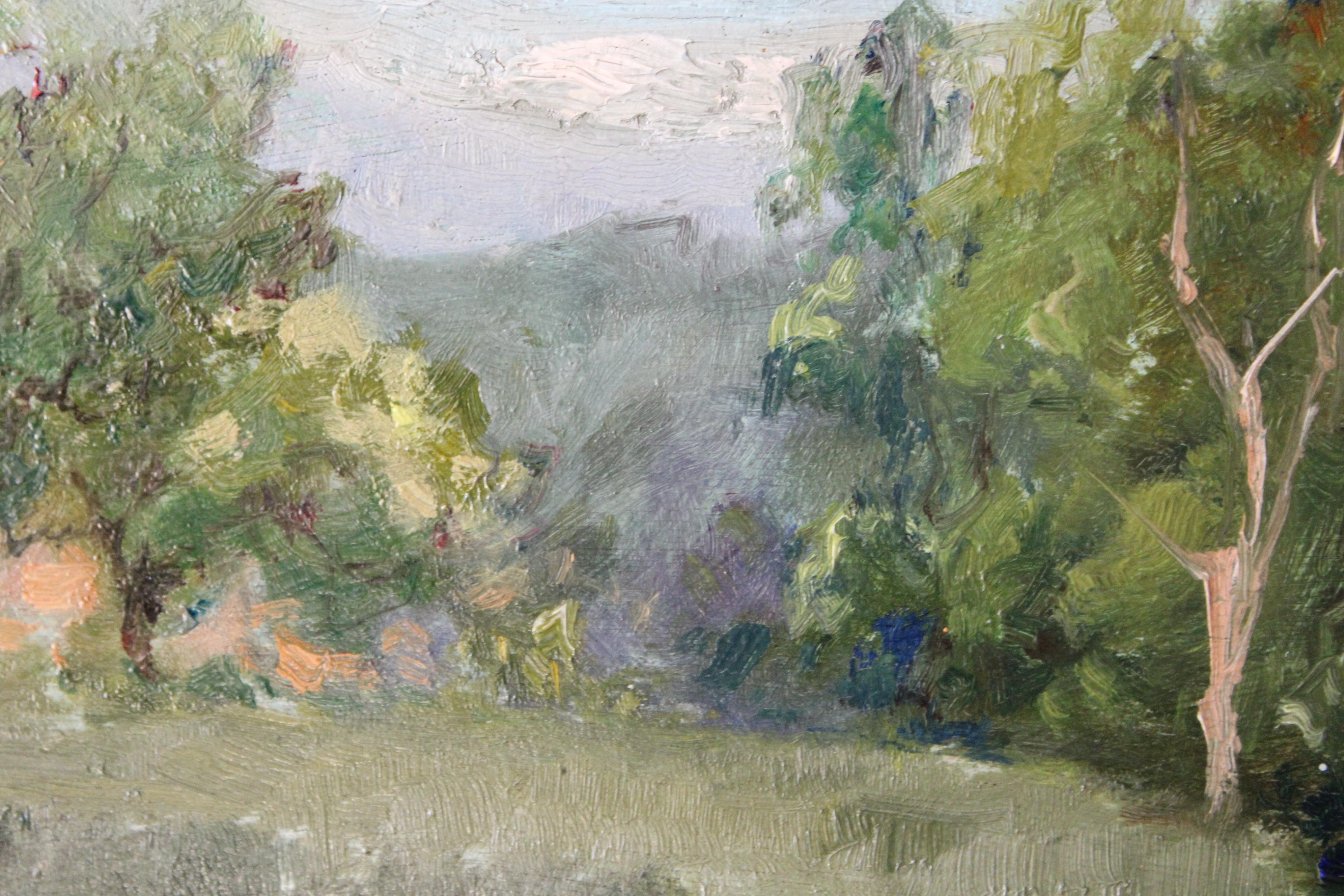 Antique Landscape oil painting, French fine art by Albert Regagnon, Barbizon 5