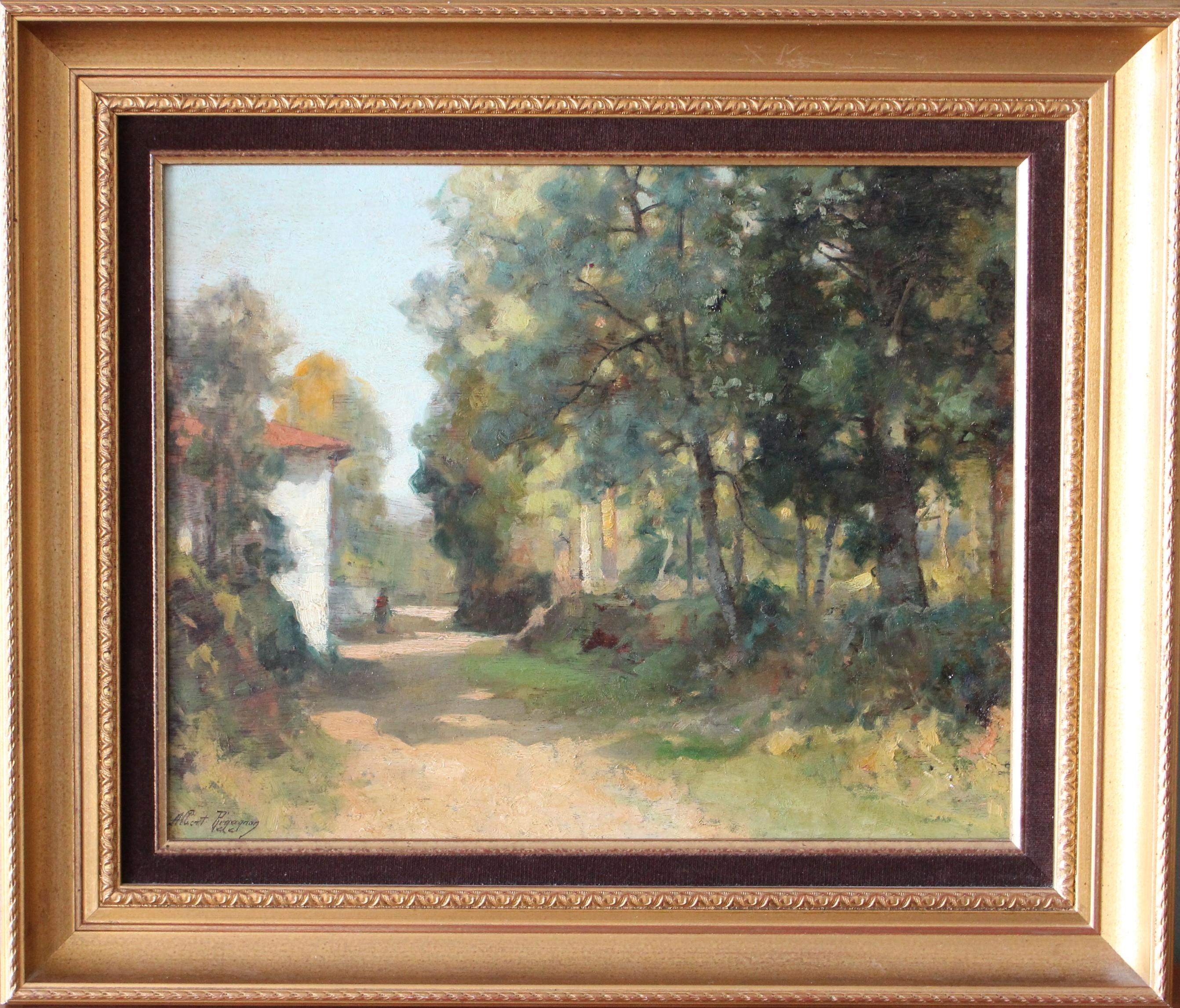 Albert Regagnon  Landscape Painting - Vintage Landscape Oil Painting, post-impressionist country path painting