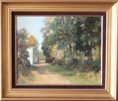 Vintage-Landschaft, Ölgemälde, postimpressionistische Landschaftsmalerei, Landweg-Gemälde
