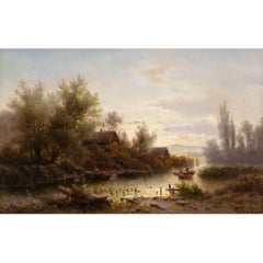 River Landscape In A Morning Mood, 19th-Century Landscape Painting