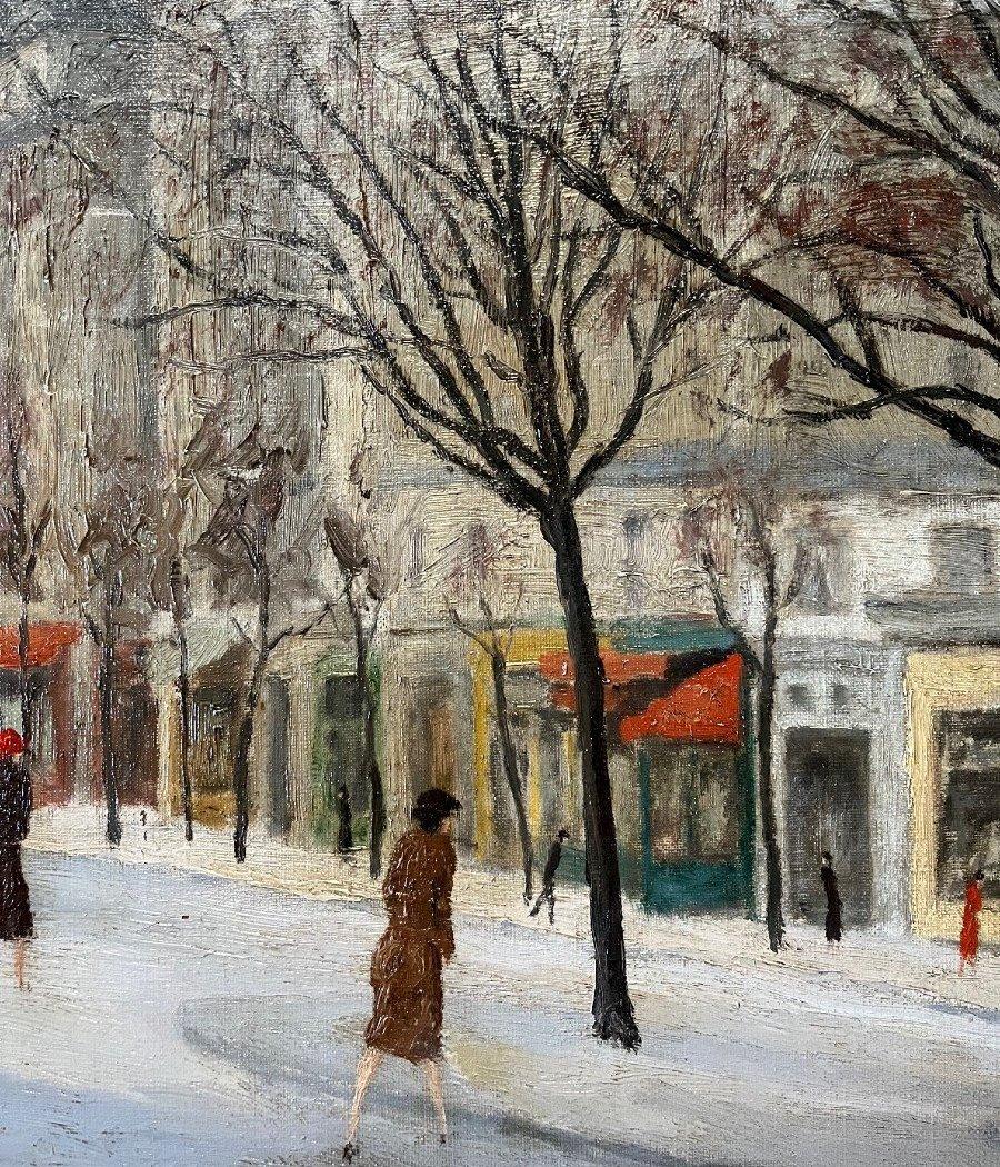Huile sur toile originale, Boulevard de Paris en hiver, signée par l'imprimeur - Painting de Albert Riera