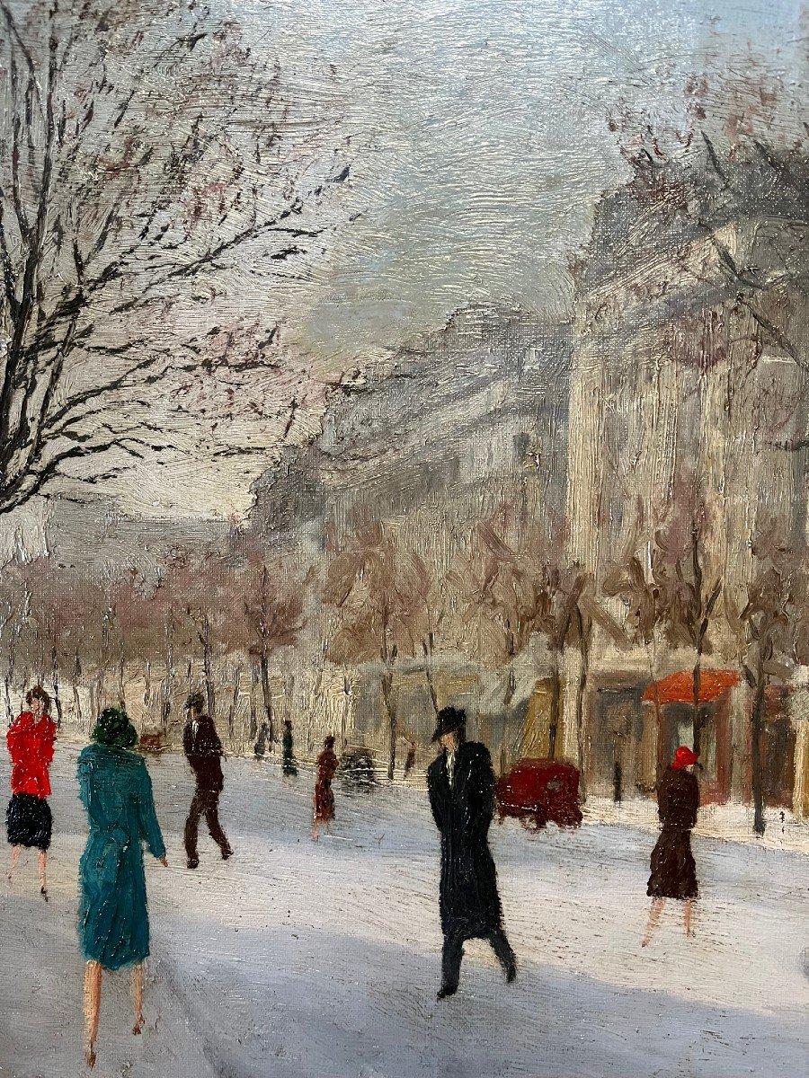 Huile sur toile originale, Boulevard de Paris en hiver, signée par l'imprimeur - Impressionnisme Painting par Albert Riera
