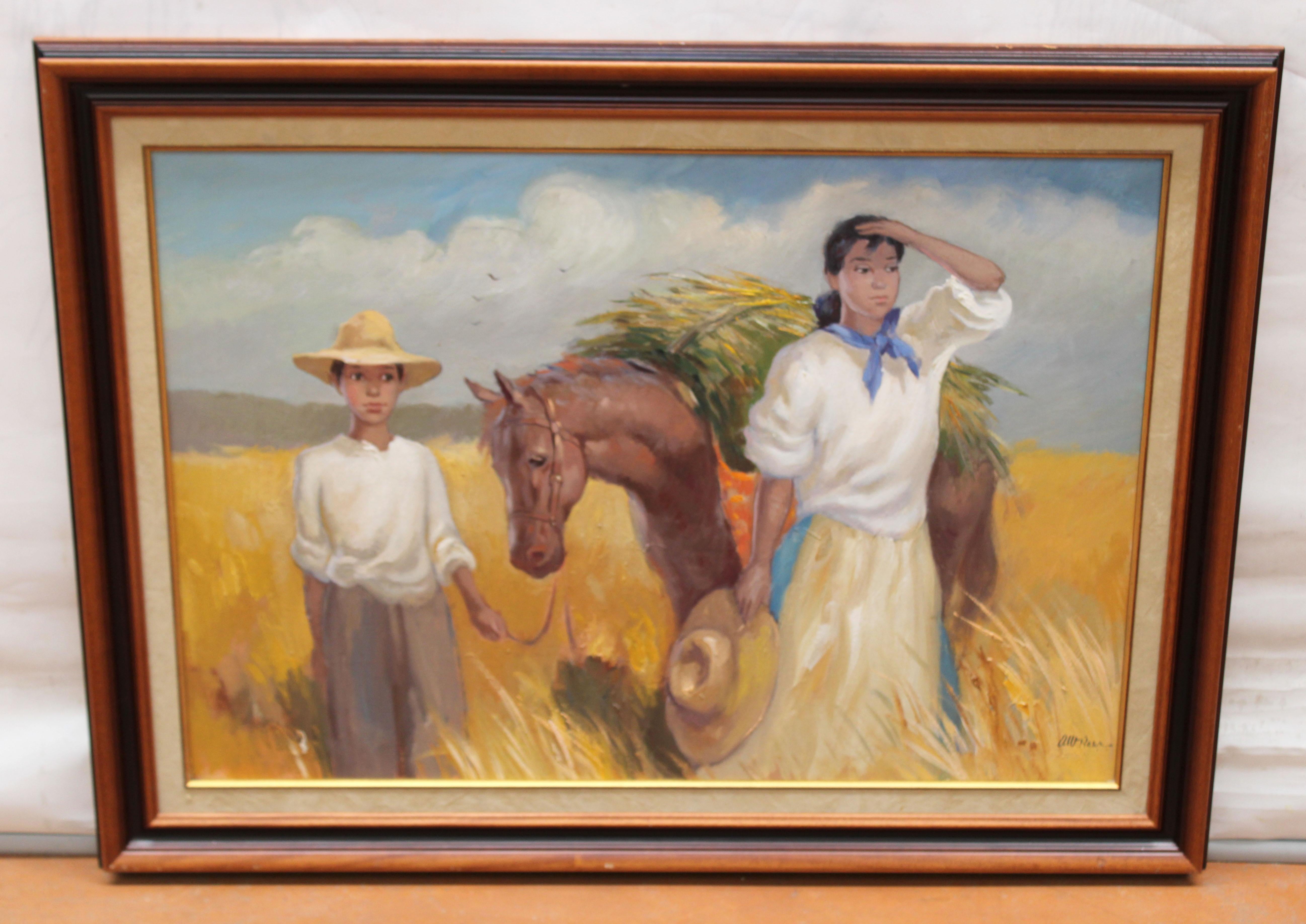 Oleo sobre cartón - Escena rural - Painting by Albert Roca i Cama