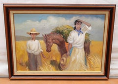 Oleo sobre cartón - Escena rural