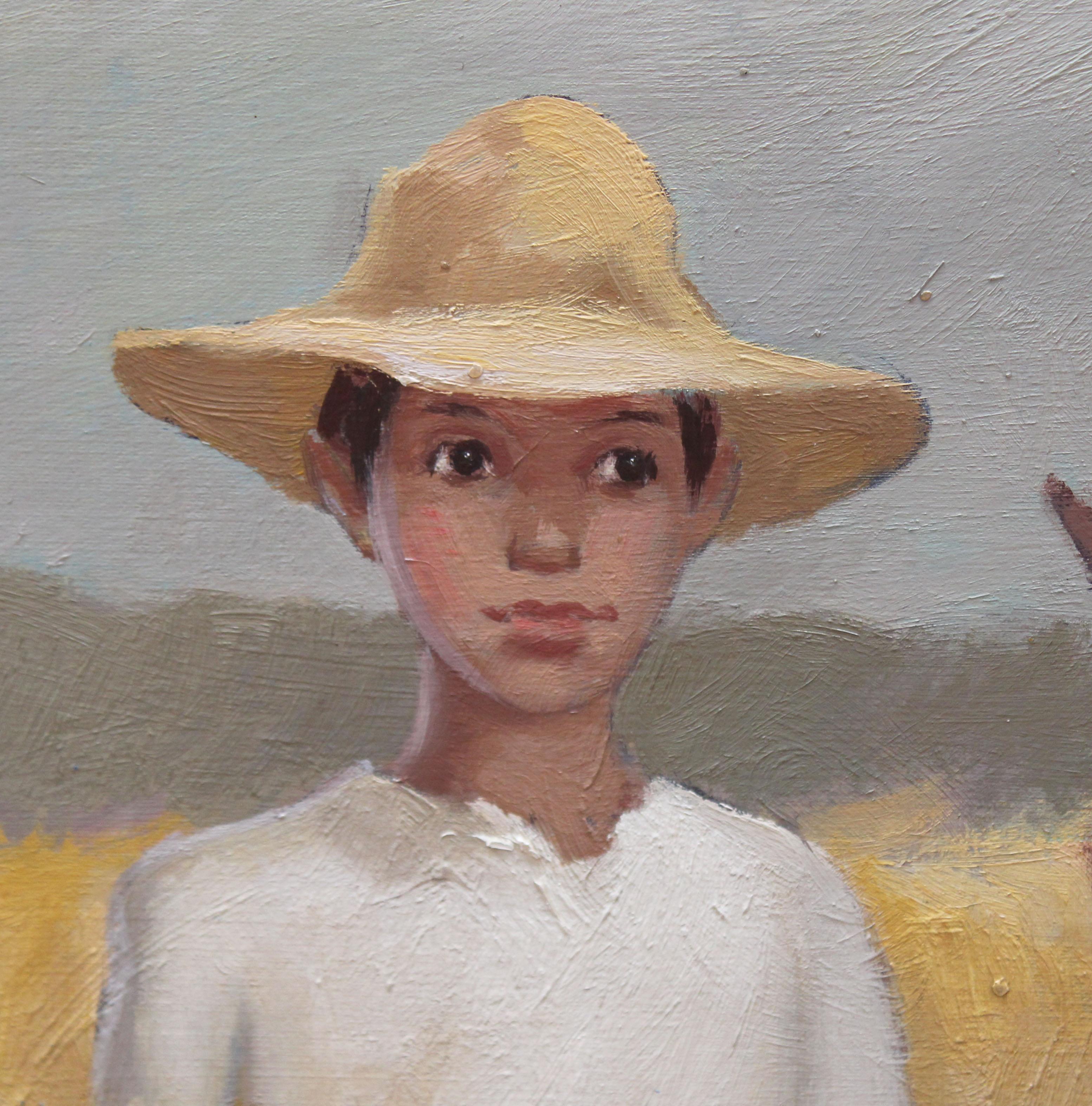Oleo sobre cartón - Escena rural - Brown Figurative Painting by Albert Roca i Cama