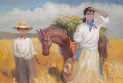 Oleo sobre cartón - Escena rural