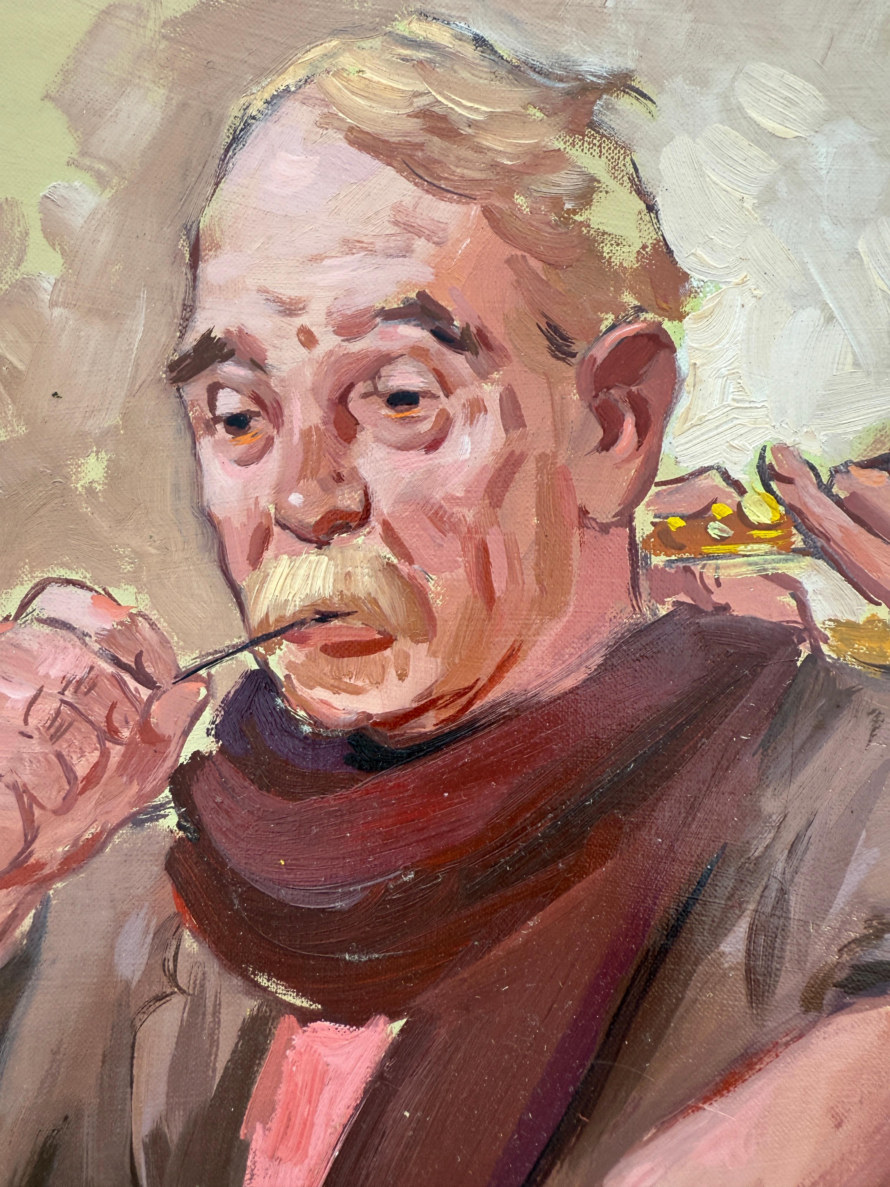 Músicos callejeros Óleo sobre lienzo - Figurative Painting Marrón de Albert Roca
