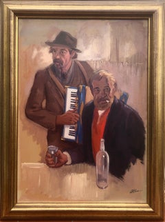 tramps and accordion oil on board painting modernism art