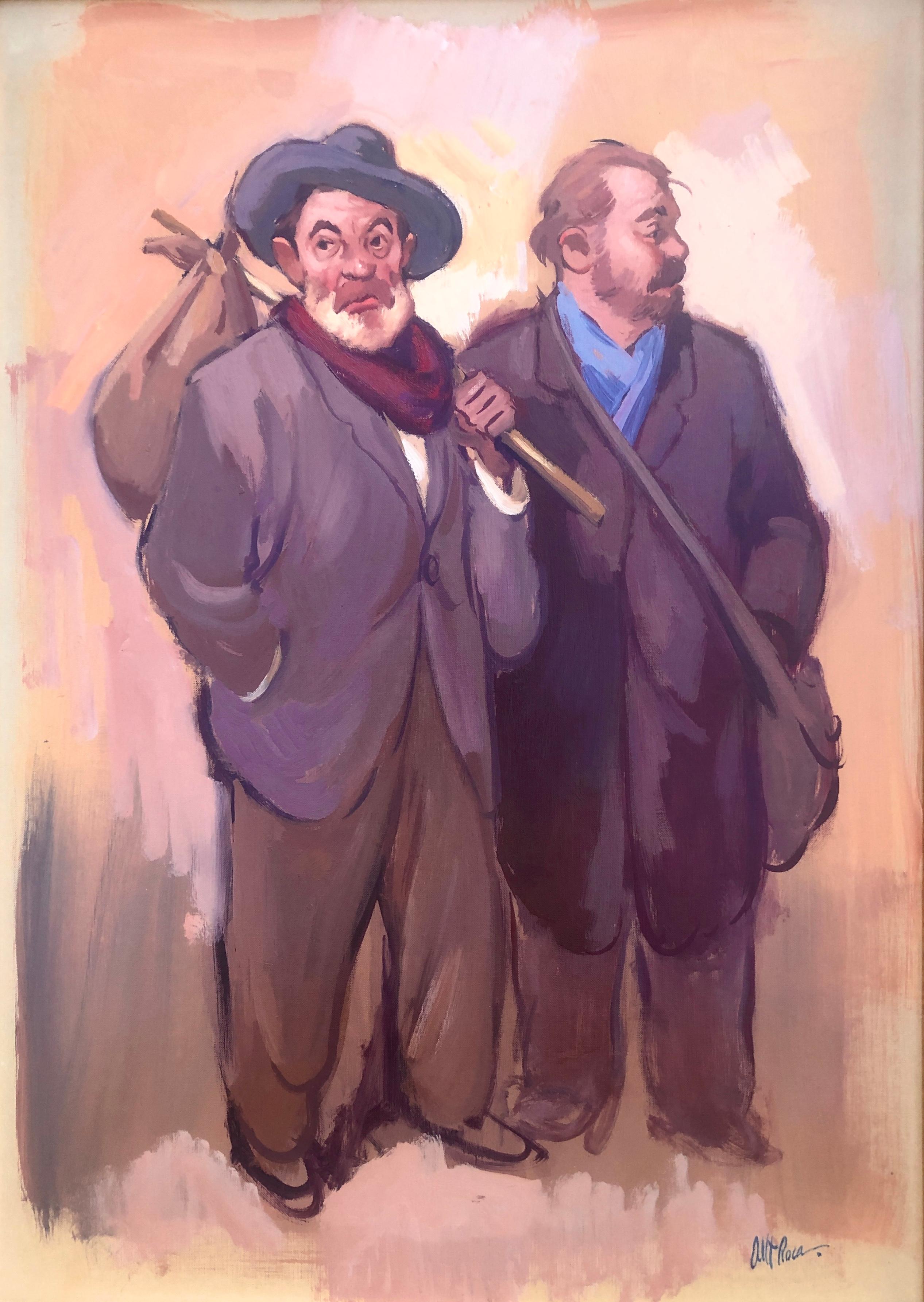 Albert Roca Portrait Painting - vagabonds oil on board painting modernism art