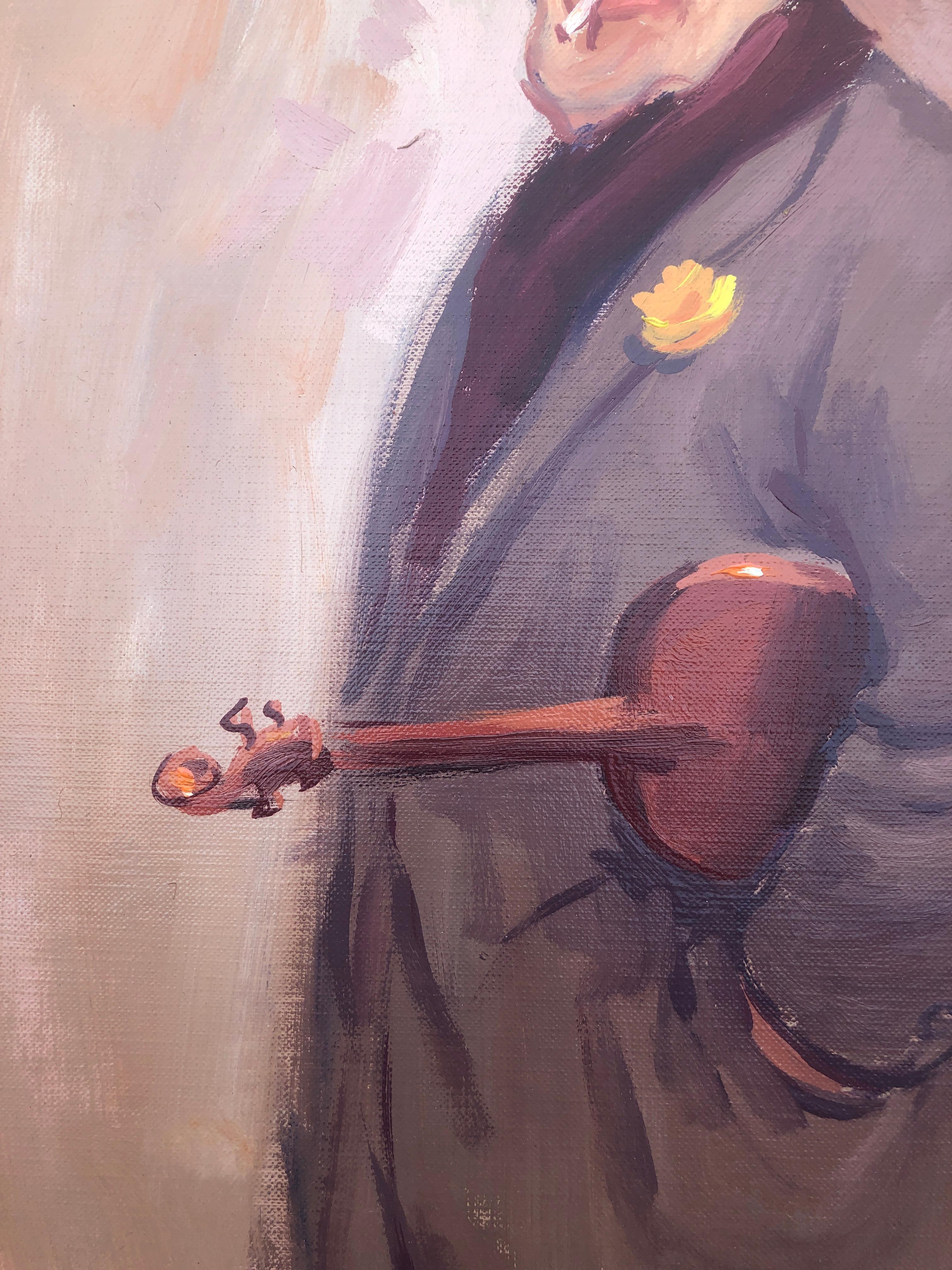 violinist oil on board painting modernism art 3