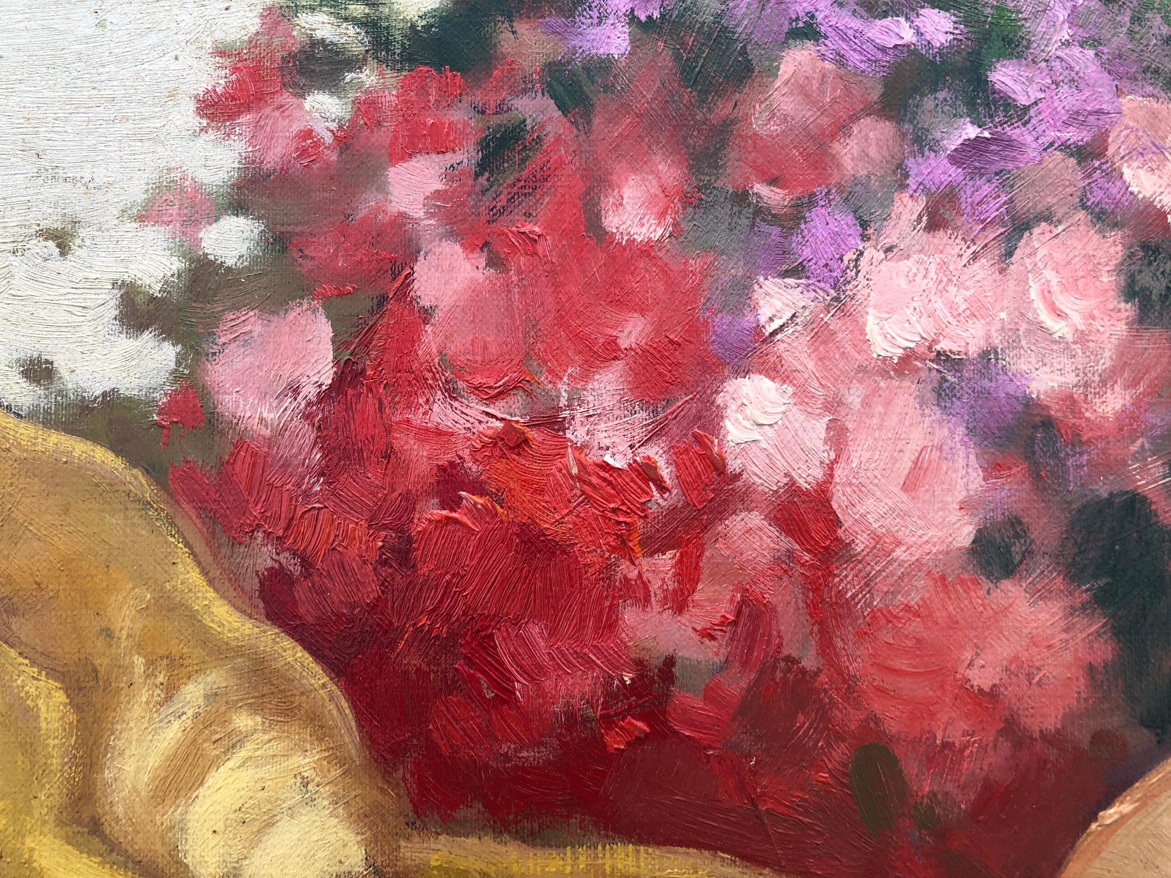 Donna a riposo con mandolino olio su tavola pittura modernismo arte in vendita 2