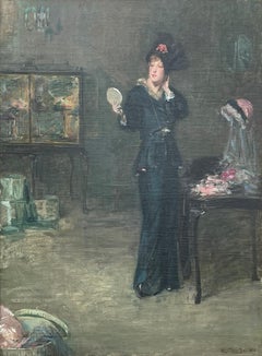 Antique "Milliner's Shop, New York" Albert Rosenthal, Society Lady in a Hat Store