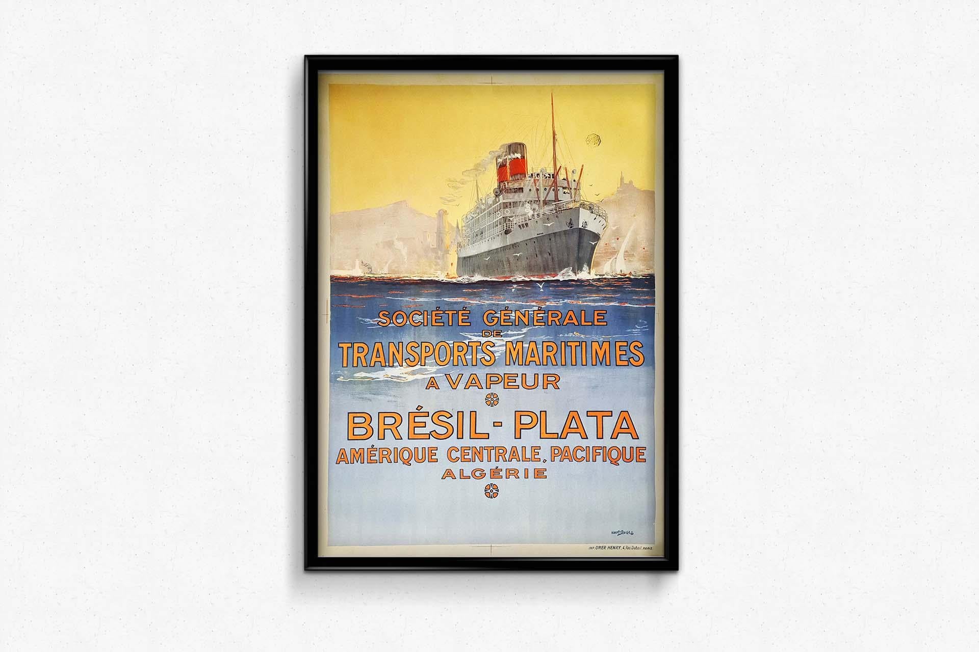 Circa 1920 Original Poster by Albert Sebille for one major shipping company  For Sale 2