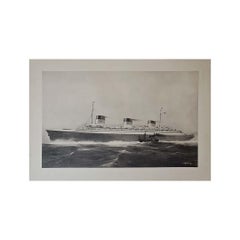Vers 1950 – Original  Affiche du paquebot « Le Normandie » par Albert Sébille