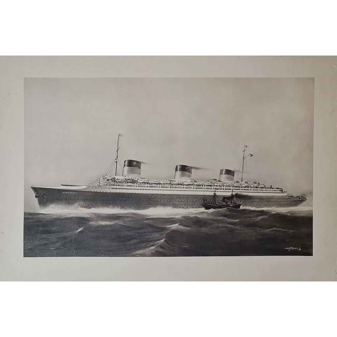 Albert Sebille Print - Circa 1950 Original  "Le Normandie" Ocean Liner Poster by Albert Sébille