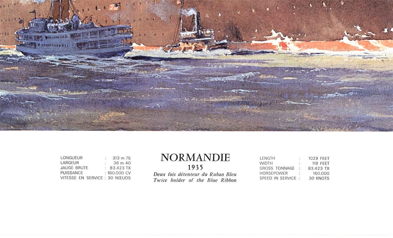 Original Normandie 1935 cruise line vintage poster - Print by Albert Sebille