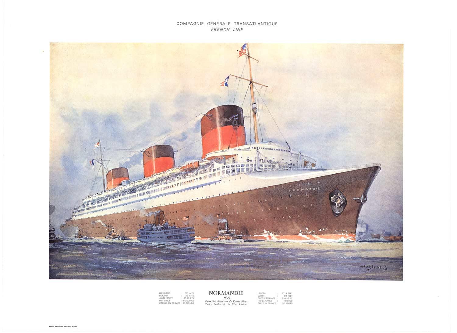 Original Normandie 1935 cruise line vintage poster