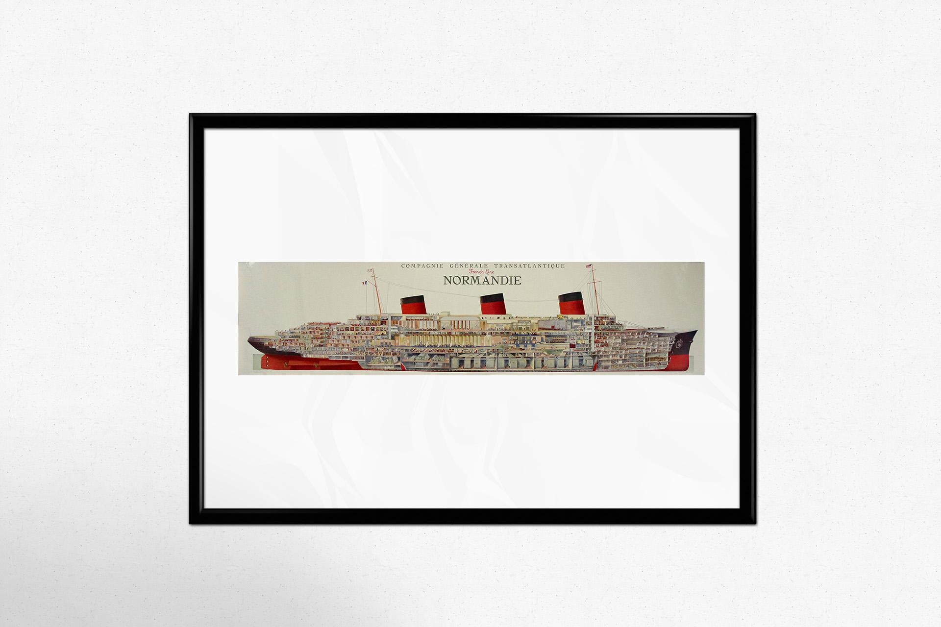 Original poster French maritime illustrator Albert Sébille - SS Normandie For Sale 2