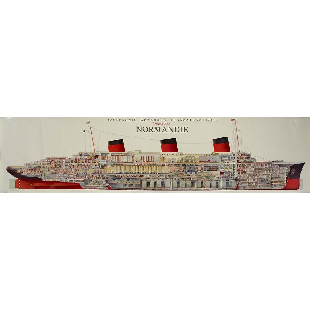 Original poster French maritime illustrator Albert Sébille - SS Normandie - Print by Albert Sebille