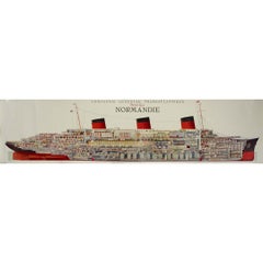 Cartel original ilustrador marítimo francés Albert Sébille - SS Normandie