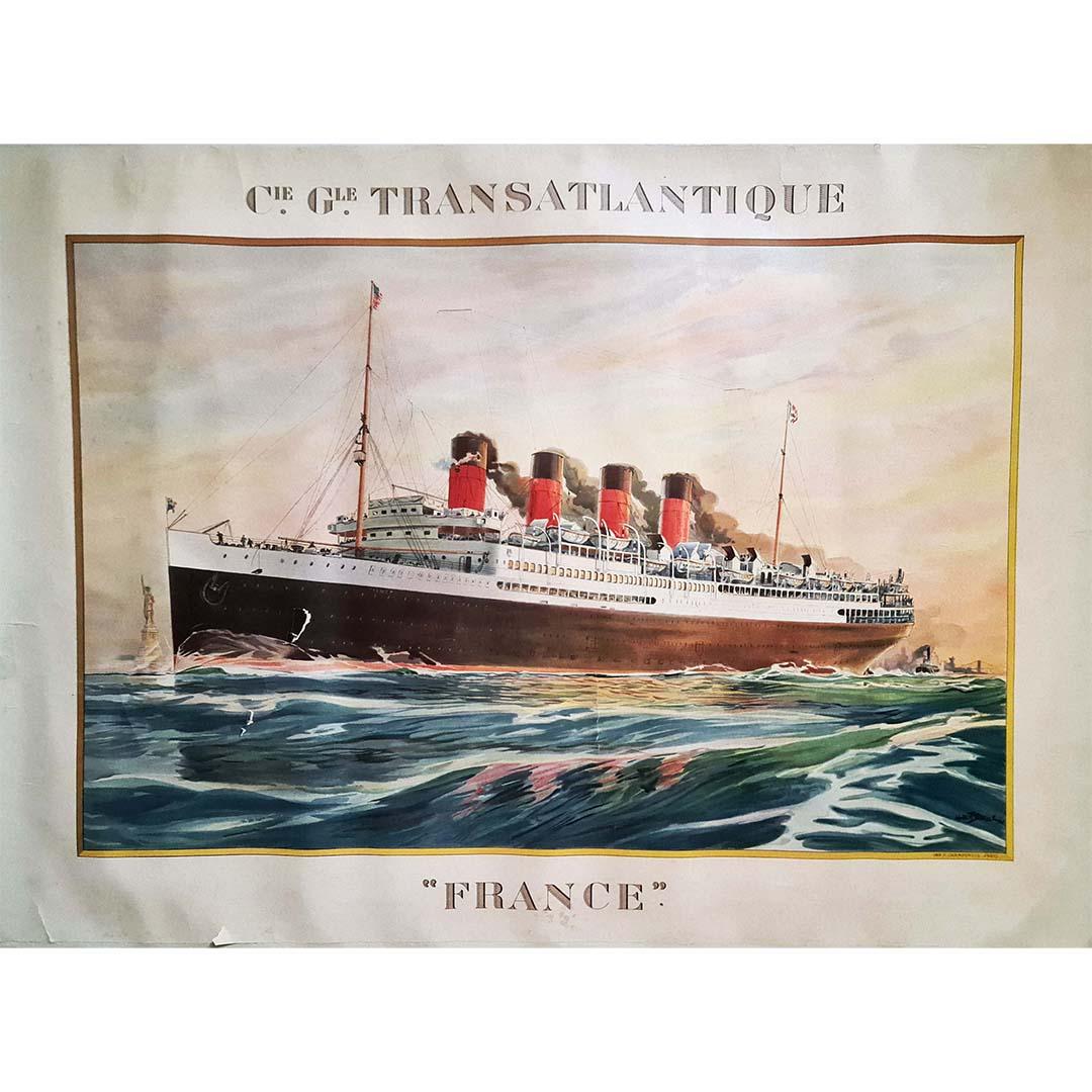 Original-Reiseplakat von Albert Sébille - Cie Gle Transatlantique " France" – Print von Albert Sebille