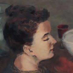 Albert Serwazi (American 1905-1992) "Gertrude with Parrot" Oil on canvas c 1940s