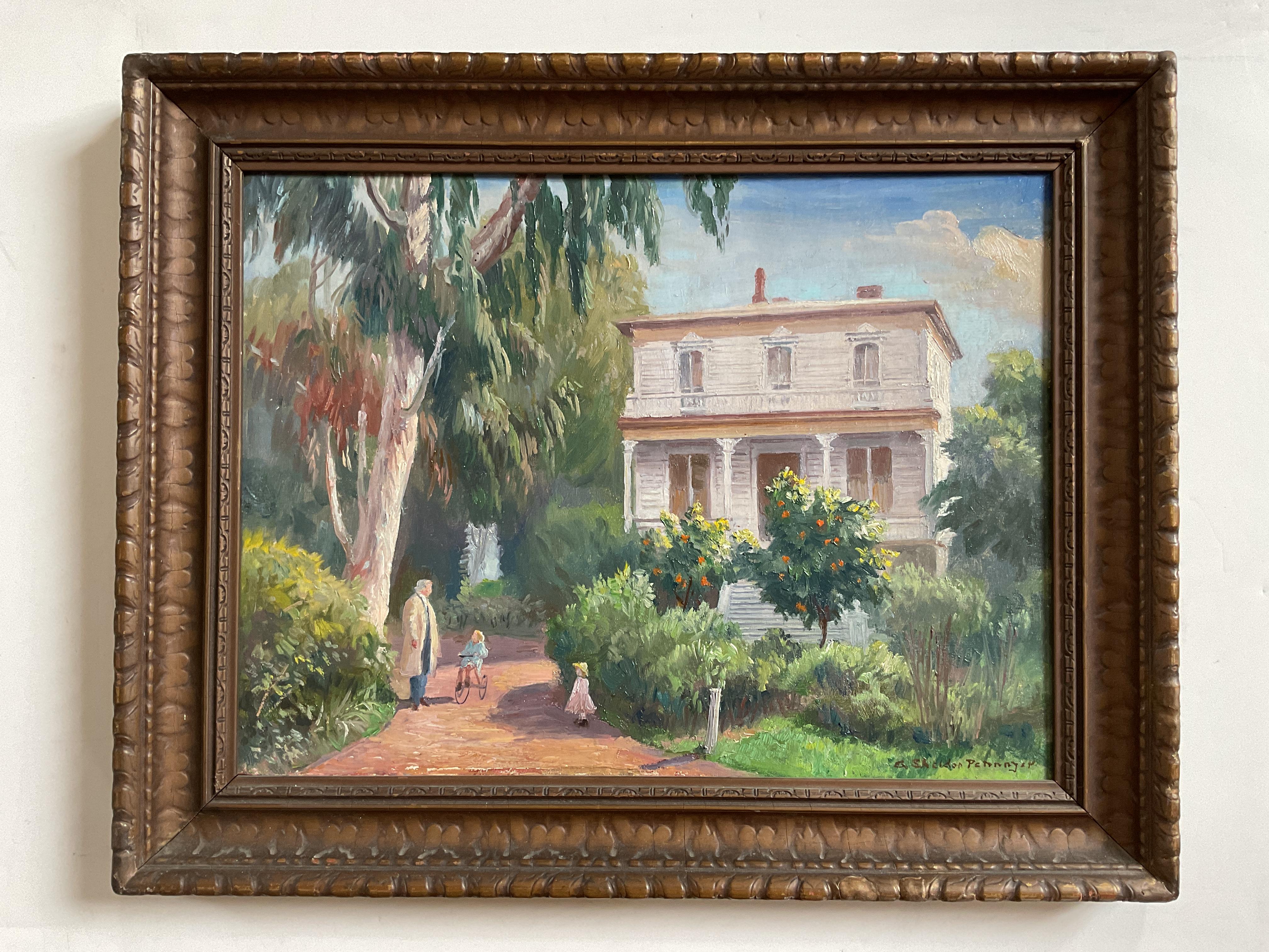 Albert Sheldon Pennoyer Landscape Painting – Hübsches historisches Hausgemälde von Oakland, Kalifornien, "Fruitvale" Albert Pennoyer
