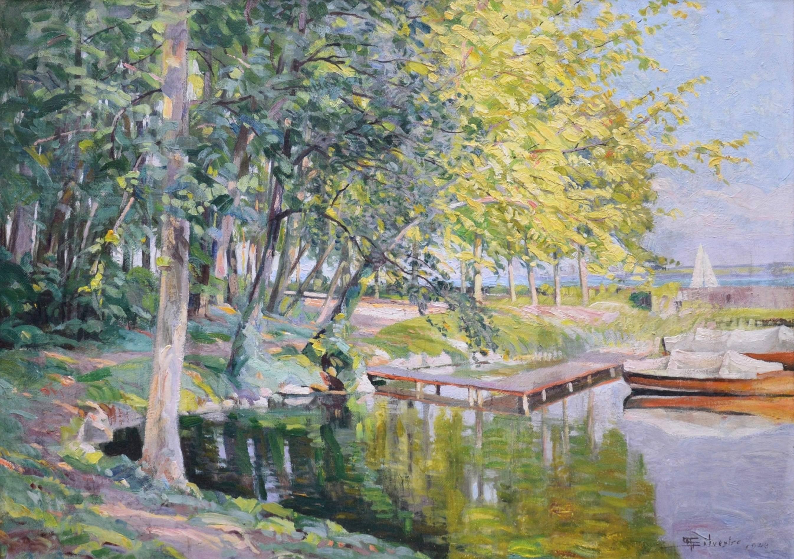 Au Bord du Lac - Post Impressionist Oil Painting 1943 - Lake Le Mans Geneve 1