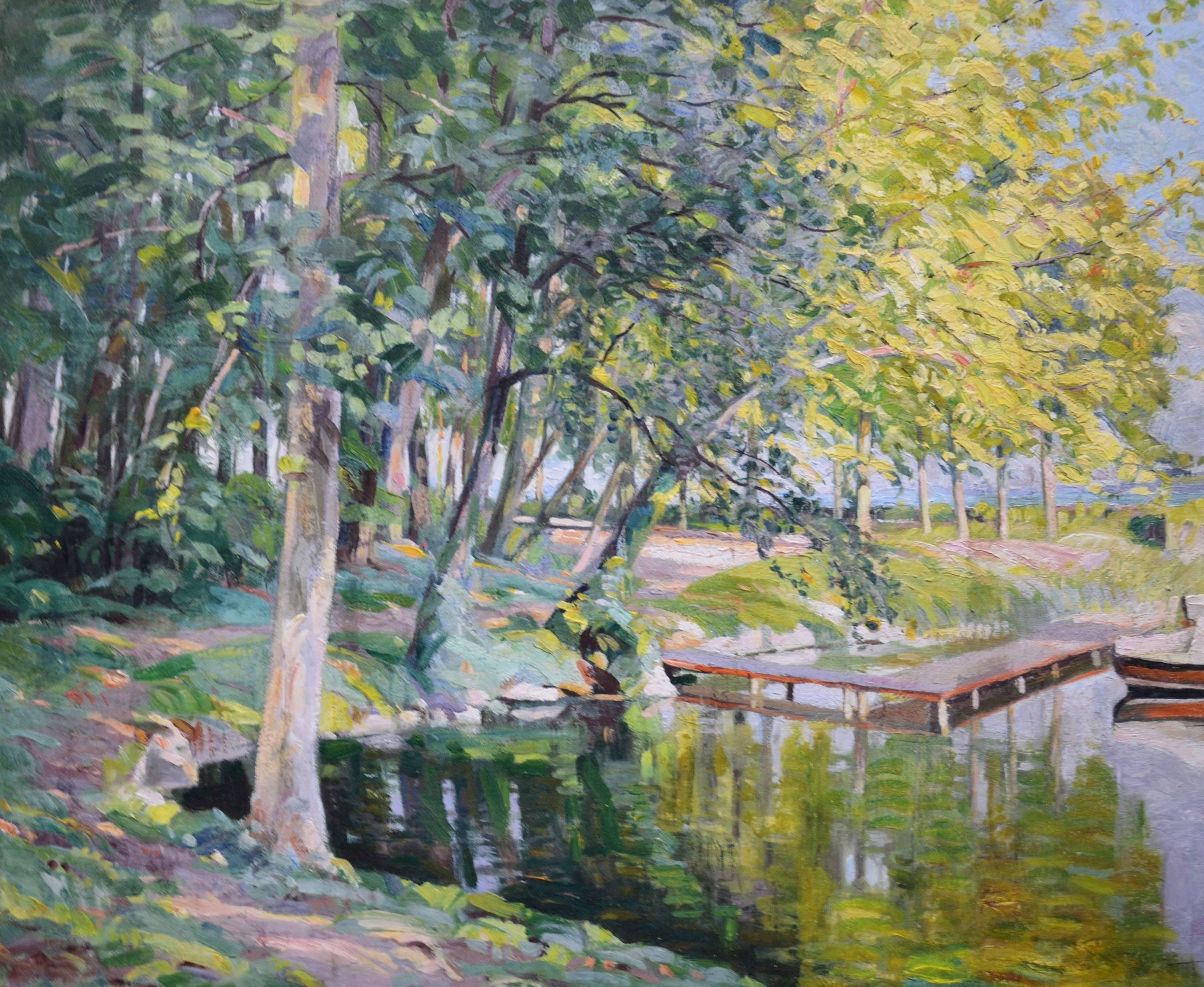 Au Bord du Lac - Post Impressionist Oil Painting 1943 - Lake Le Mans Geneve 3