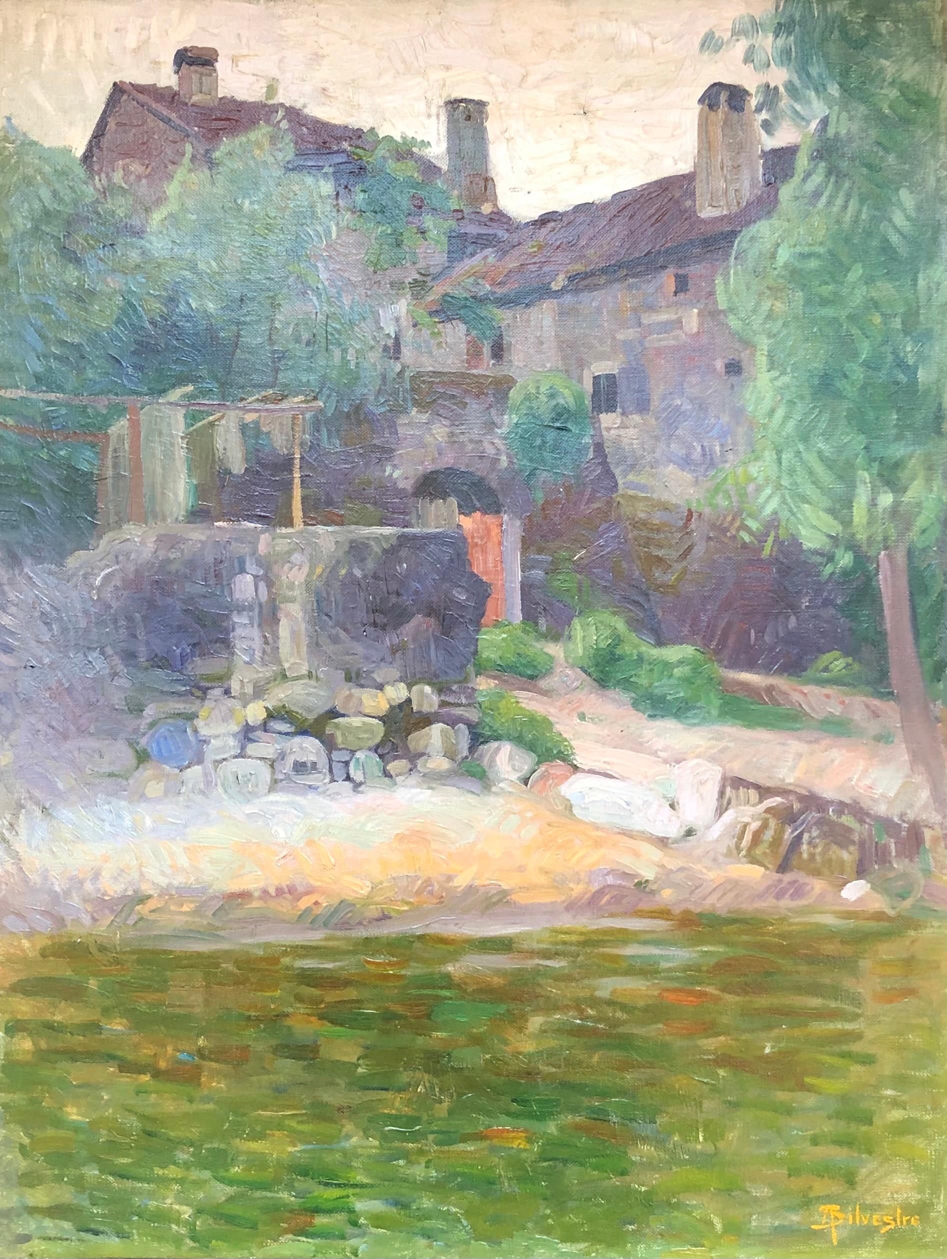 Albert Silvestre Landscape Painting - Farm by the river