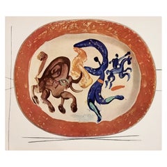 Gravure d'Albert Skira de l'assiette en céramique Corrida de Toros, "Céramiques De Picasso"