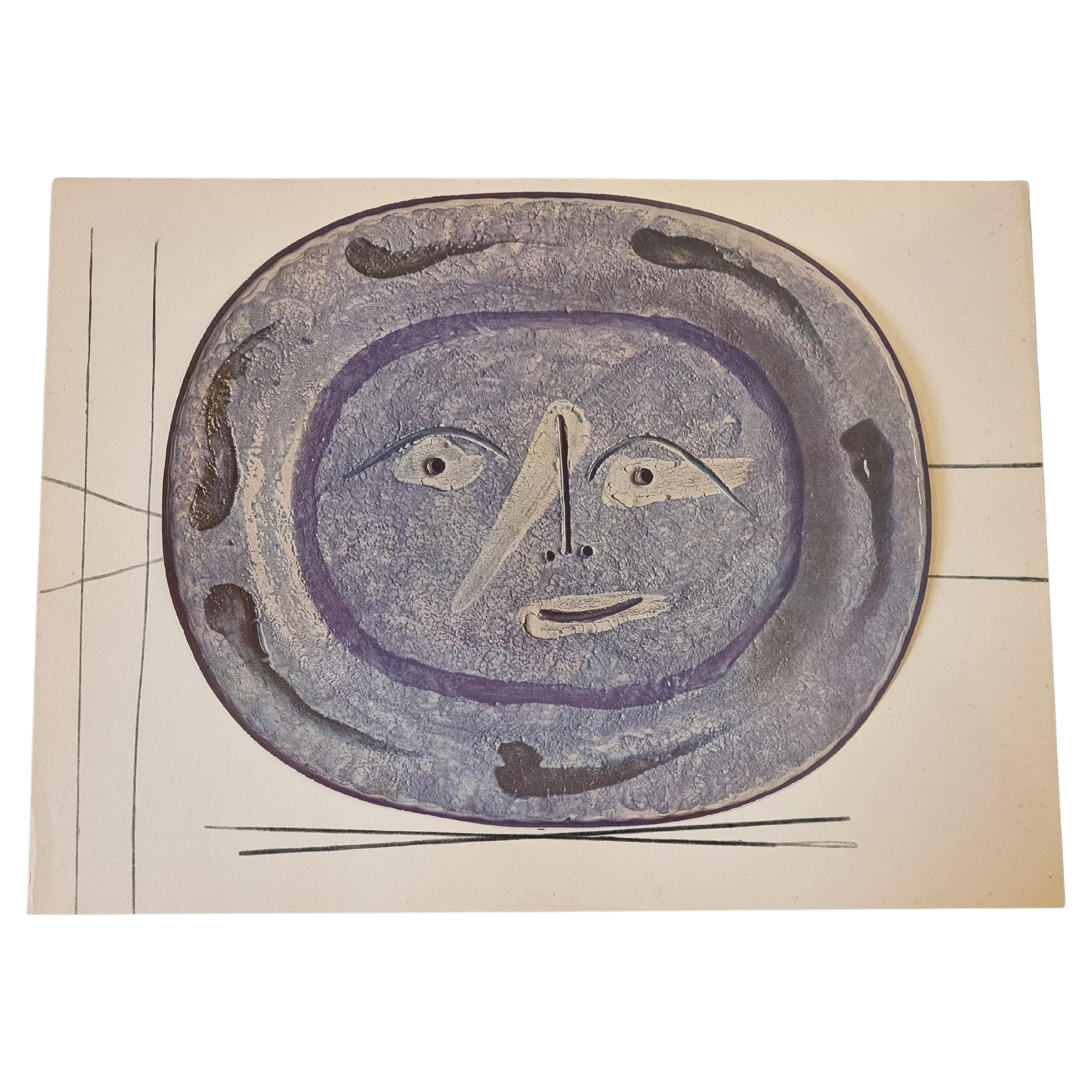 Albert Skira Print of face in blue, Ceramic Plate from "Céramiques De Picasso" 