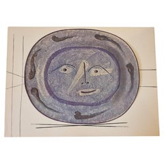 Albert Skira Print of face in blue, Ceramic Plate from "Céramiques De Picasso"
