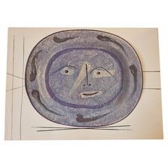 Albert Skira Print of face in blue, Ceramic Plate from "Céramiques De Picasso" 