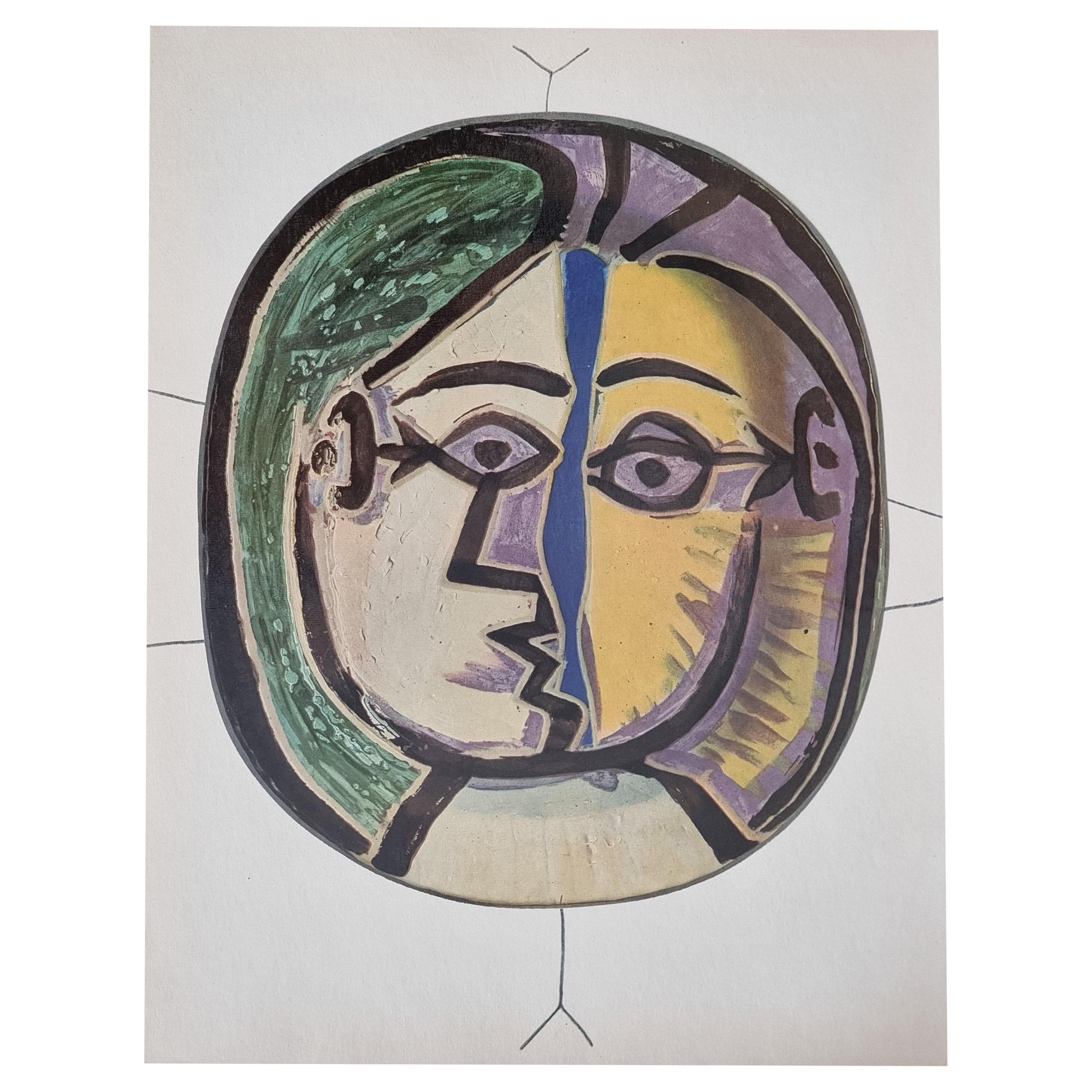 Albert Skira Print of Face in green and purple from "Céramiques De Picasso"