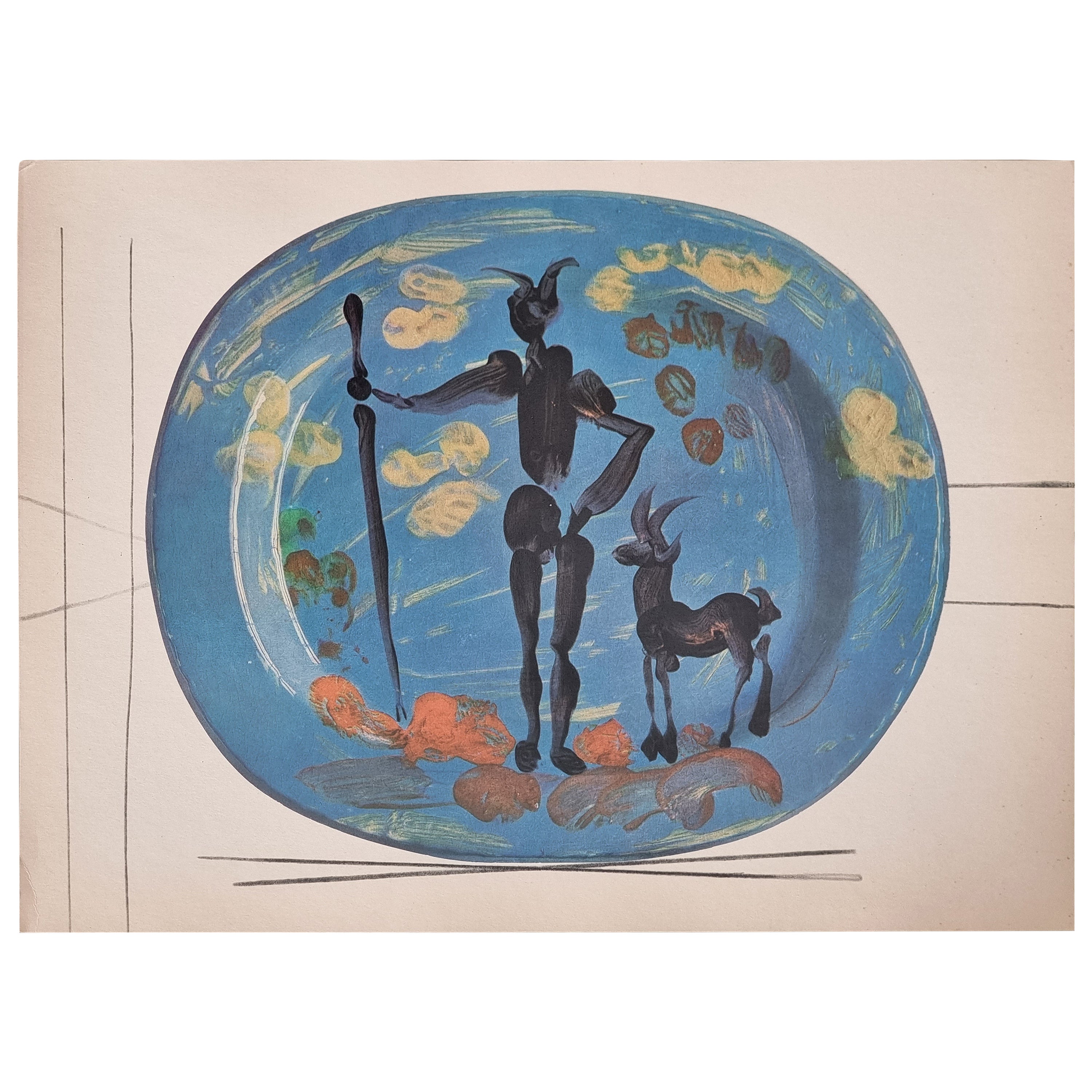Gravure d'Albert Skira de l'assiette en céramique de Shepard tirée de "Céramiques De Picasso"